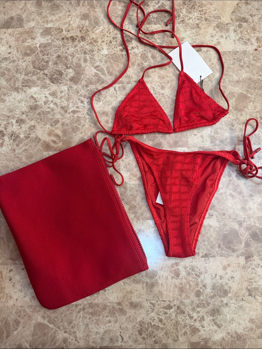 triangl swimwear Red Crochet Triangle Bikini with Pouch